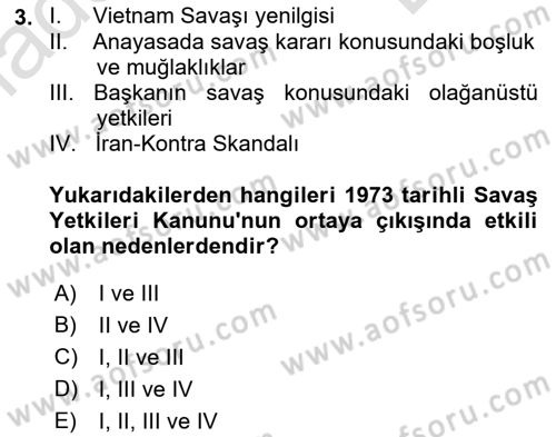 Amerikan Dış Politikası Dersi 2022 - 2023 Yılı (Final) Dönem Sonu Sınav Soruları 3. Soru
