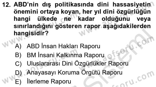 Amerikan Dış Politikası Dersi 2022 - 2023 Yılı Yaz Okulu Sınav Soruları 12. Soru