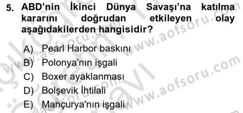 Amerikan Dış Politikası Dersi 2022 - 2023 Yılı Yaz Okulu Sınav Soruları 5. Soru