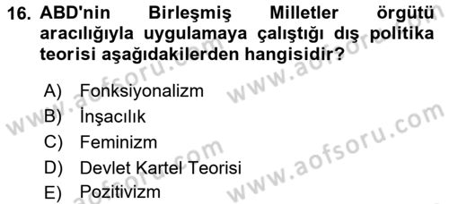Amerikan Dış Politikası Dersi 2023 - 2024 Yılı (Vize) Ara Sınav Soruları 16. Soru
