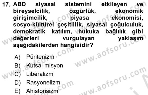 Amerikan Dış Politikası Dersi Ara Sınavı Deneme Sınav Soruları 17. Soru