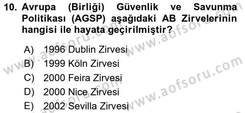 Amerikan Dış Politikası Dersi 2023 - 2024 Yılı Yaz Okulu Sınav Soruları 10. Soru