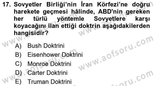 Amerikan Dış Politikası Dersi 2023 - 2024 Yılı Yaz Okulu Sınav Soruları 17. Soru