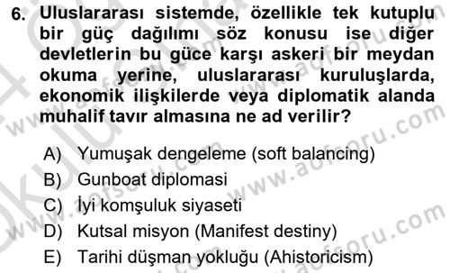Amerikan Dış Politikası Dersi 2023 - 2024 Yılı Yaz Okulu Sınav Soruları 6. Soru