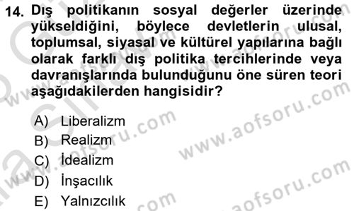 Amerikan Dış Politikası Dersi 2024 - 2025 Yılı (Vize) Ara Sınav Soruları 14. Soru