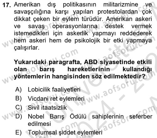 Amerikan Dış Politikası Dersi Ara Sınavı Deneme Sınav Soruları 17. Soru