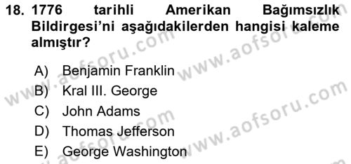 Amerikan Dış Politikası Dersi Ara Sınavı Deneme Sınav Soruları 18. Soru