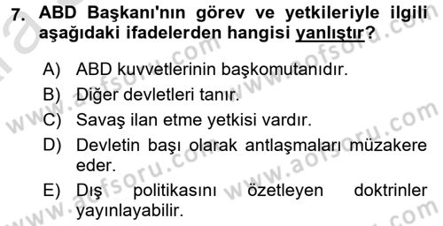 Amerikan Dış Politikası Dersi 2024 - 2025 Yılı (Vize) Ara Sınav Soruları 7. Soru