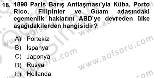 Amerikan Dış Politikası Dersi 2024 - 2025 Yılı Yaz Okulu Sınav Soruları 18. Soru