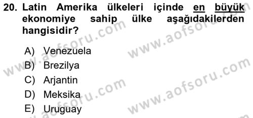 Amerikan Dış Politikası Dersi 2024 - 2025 Yılı Yaz Okulu Sınav Soruları 20. Soru