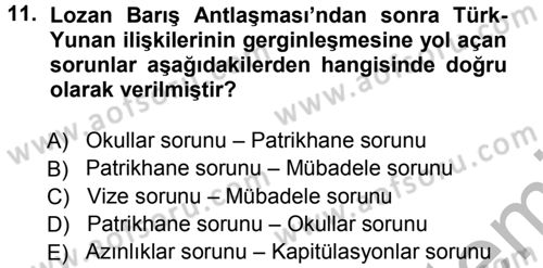 Türk Dış Politikası 1 Dersi Ara Sınavı Deneme Sınav Soruları 11. Soru