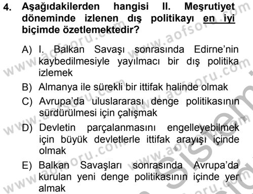 Türk Dış Politikası 1 Dersi 2012 - 2013 Yılı (Vize) Ara Sınav Soruları 4. Soru