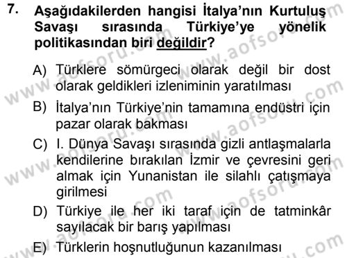 Türk Dış Politikası 1 Dersi 2012 - 2013 Yılı (Vize) Ara Sınav Soruları 7. Soru