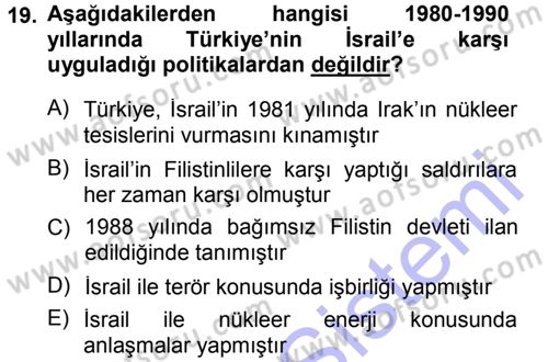 Türk Dış Politikası 1 Dersi 2012 - 2013 Yılı (Final) Dönem Sonu Sınav Soruları 19. Soru