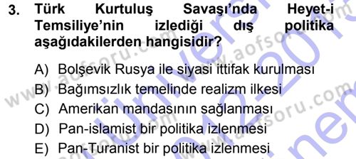 Türk Dış Politikası 1 Dersi 2012 - 2013 Yılı (Final) Dönem Sonu Sınav Soruları 3. Soru