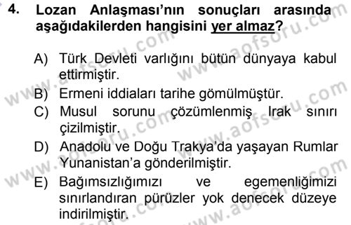Türk Dış Politikası 1 Dersi 2012 - 2013 Yılı (Final) Dönem Sonu Sınav Soruları 4. Soru