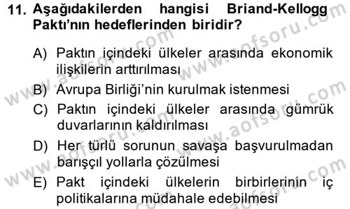 Türk Dış Politikası 1 Dersi Ara Sınavı Deneme Sınav Soruları 11. Soru