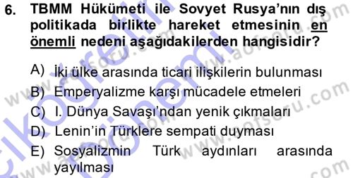 Türk Dış Politikası 1 Dersi Ara Sınavı Deneme Sınav Soruları 6. Soru