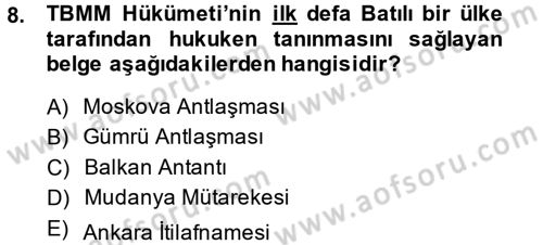 Türk Dış Politikası 1 Dersi Ara Sınavı Deneme Sınav Soruları 8. Soru