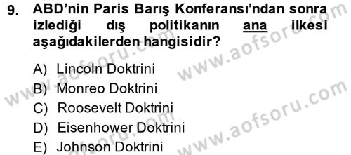 Türk Dış Politikası 1 Dersi Ara Sınavı Deneme Sınav Soruları 9. Soru