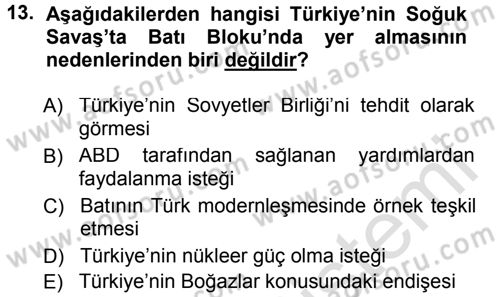 Türk Dış Politikası 1 Dersi 2013 - 2014 Yılı Tek Ders Sınav Soruları 13. Soru