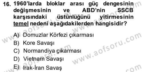 Türk Dış Politikası 1 Dersi 2013 - 2014 Yılı Tek Ders Sınav Soruları 16. Soru