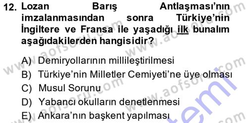 Türk Dış Politikası 1 Dersi Ara Sınavı Deneme Sınav Soruları 12. Soru