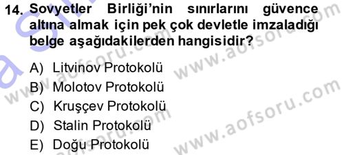 Türk Dış Politikası 1 Dersi Ara Sınavı Deneme Sınav Soruları 14. Soru