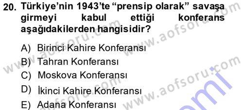 Türk Dış Politikası 1 Dersi 2014 - 2015 Yılı (Vize) Ara Sınav Soruları 20. Soru