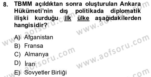 Türk Dış Politikası 1 Dersi Ara Sınavı Deneme Sınav Soruları 8. Soru
