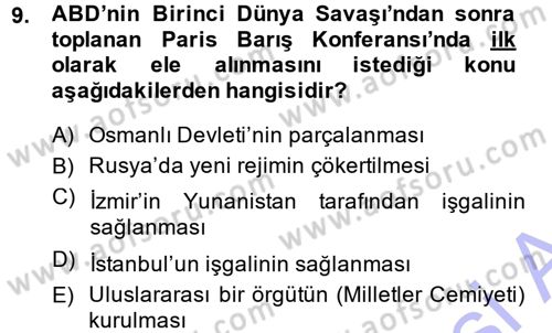Türk Dış Politikası 1 Dersi 2014 - 2015 Yılı (Vize) Ara Sınav Soruları 9. Soru