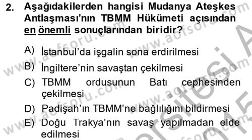 Türk Dış Politikası 1 Dersi 2014 - 2015 Yılı (Final) Dönem Sonu Sınav Soruları 2. Soru