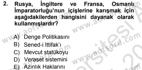 Türk Dış Politikası 1 Dersi 2014 - 2015 Yılı Tek Ders Sınav Soruları 2. Soru
