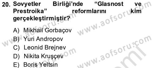 Türk Dış Politikası 1 Dersi 2014 - 2015 Yılı Tek Ders Sınav Soruları 20. Soru