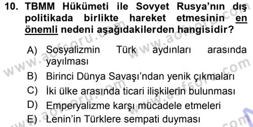 Türk Dış Politikası 1 Dersi Ara Sınavı Deneme Sınav Soruları 10. Soru