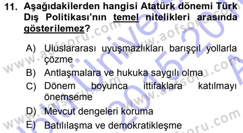 Türk Dış Politikası 1 Dersi Ara Sınavı Deneme Sınav Soruları 11. Soru