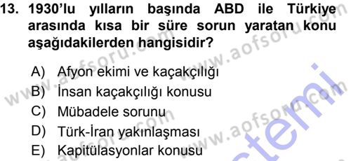 Türk Dış Politikası 1 Dersi Ara Sınavı Deneme Sınav Soruları 13. Soru
