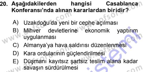 Türk Dış Politikası 1 Dersi Ara Sınavı Deneme Sınav Soruları 20. Soru