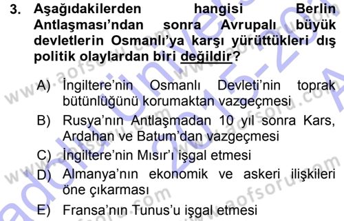 Türk Dış Politikası 1 Dersi Ara Sınavı Deneme Sınav Soruları 3. Soru