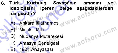 Türk Dış Politikası 1 Dersi Ara Sınavı Deneme Sınav Soruları 6. Soru