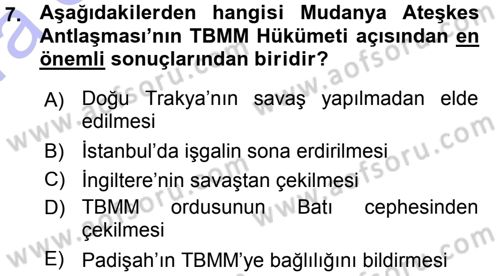 Türk Dış Politikası 1 Dersi 2015 - 2016 Yılı (Vize) Ara Sınavı 7. Soru