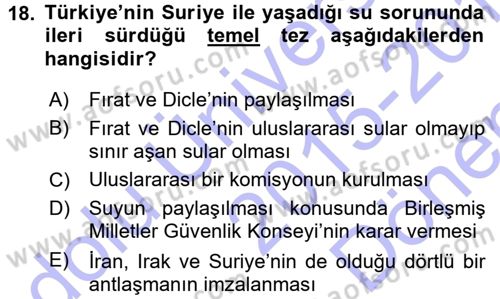 Türk Dış Politikası 1 Dersi 2015 - 2016 Yılı (Final) Dönem Sonu Sınav Soruları 18. Soru
