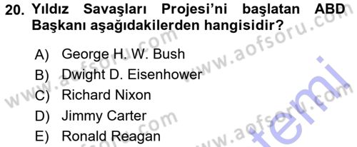 Türk Dış Politikası 1 Dersi 2015 - 2016 Yılı (Final) Dönem Sonu Sınav Soruları 20. Soru
