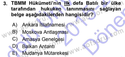 Türk Dış Politikası 1 Dersi 2015 - 2016 Yılı (Final) Dönem Sonu Sınav Soruları 3. Soru