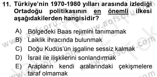 Türk Dış Politikası 1 Dersi 2015 - 2016 Yılı Tek Ders Sınav Soruları 11. Soru