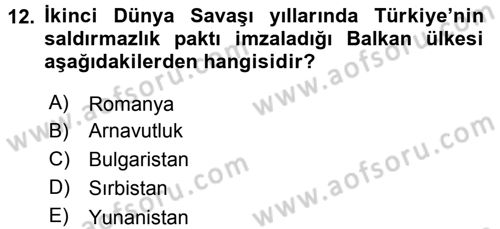 Türk Dış Politikası 1 Dersi 2015 - 2016 Yılı Tek Ders Sınav Soruları 12. Soru