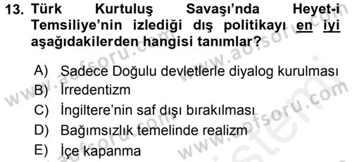 Türk Dış Politikası 1 Dersi 2015 - 2016 Yılı Tek Ders Sınav Soruları 13. Soru
