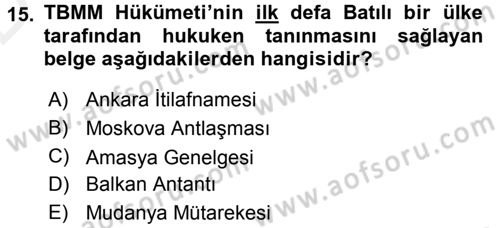Türk Dış Politikası 1 Dersi 2015 - 2016 Yılı Tek Ders Sınav Soruları 15. Soru
