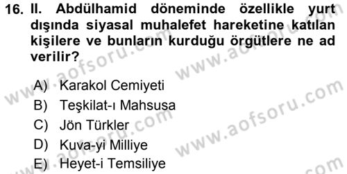 Türk Dış Politikası 1 Dersi 2015 - 2016 Yılı Tek Ders Sınav Soruları 16. Soru