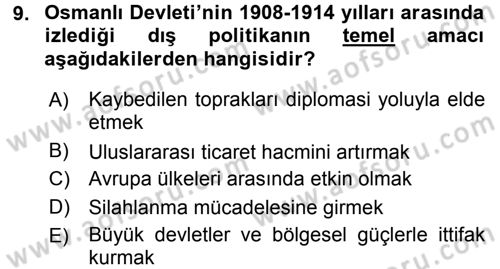 Türk Dış Politikası 1 Dersi 2015 - 2016 Yılı Tek Ders Sınav Soruları 9. Soru